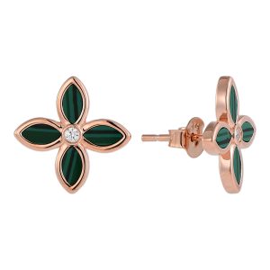 Rose plated Malachite Earrings