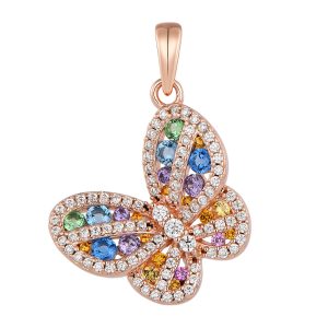 Multicolor Rose plated Butterfly Pendant