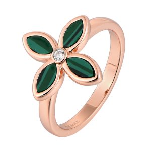 Rose plated Malachite Ring
