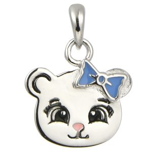 Cat with blue bow pendant