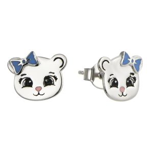 Cat with blue bow earrings