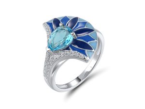 Silver Blue Enamel Ring