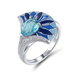 Silver Blue Enamel Ring