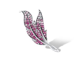 Pink Leaf Silver Brooch