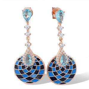 Rose plated Dangling Enamel Earrings